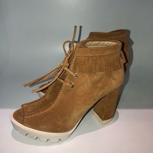 BCBG Open Toe Ankle Boots With Block Heel